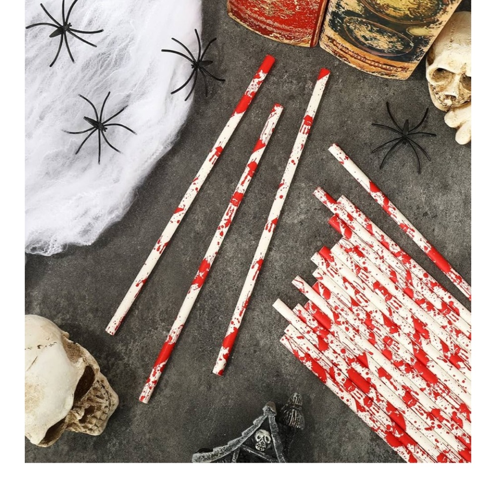 Red and White Splatter Paper Straws
